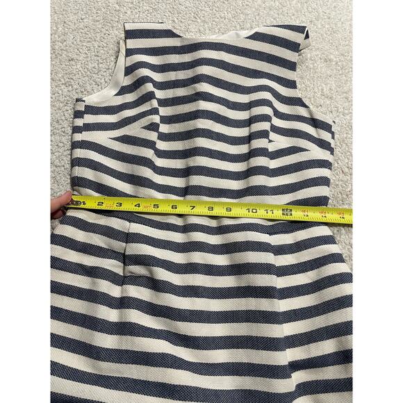 J. Crew Women's 4 Striped Pleated Sheath Dress Navy White Sleeveless Knee Length - Picture 6 of 10